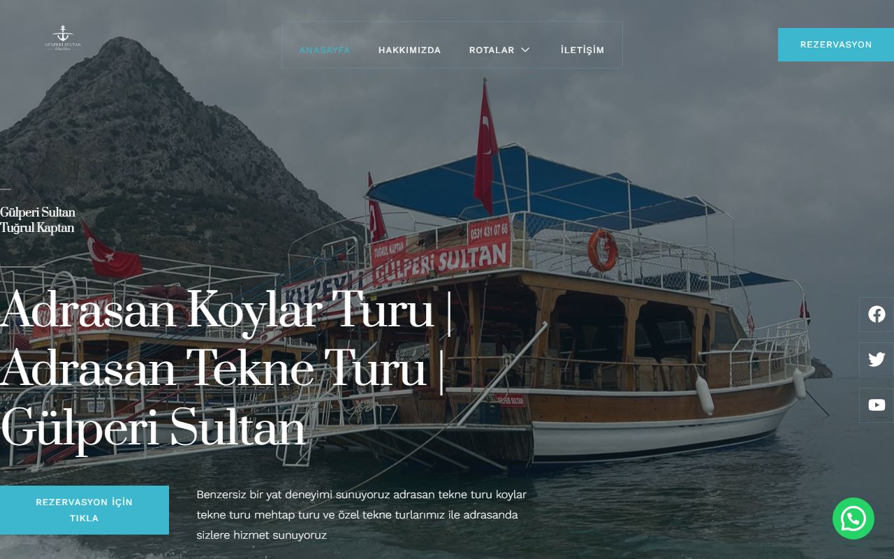 Adrasan Tekne Turları — Gülperi Sultan web sitesi ekran görüntüsü