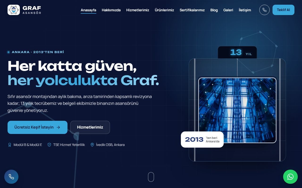 Graf Asansör web sitesi ekran görüntüsü